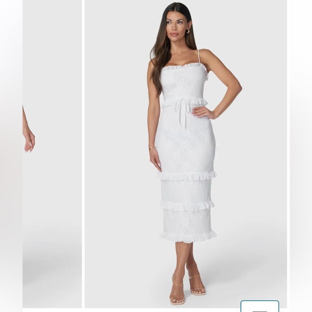 NEW bebe Lace Ruffle Midi White Dress M